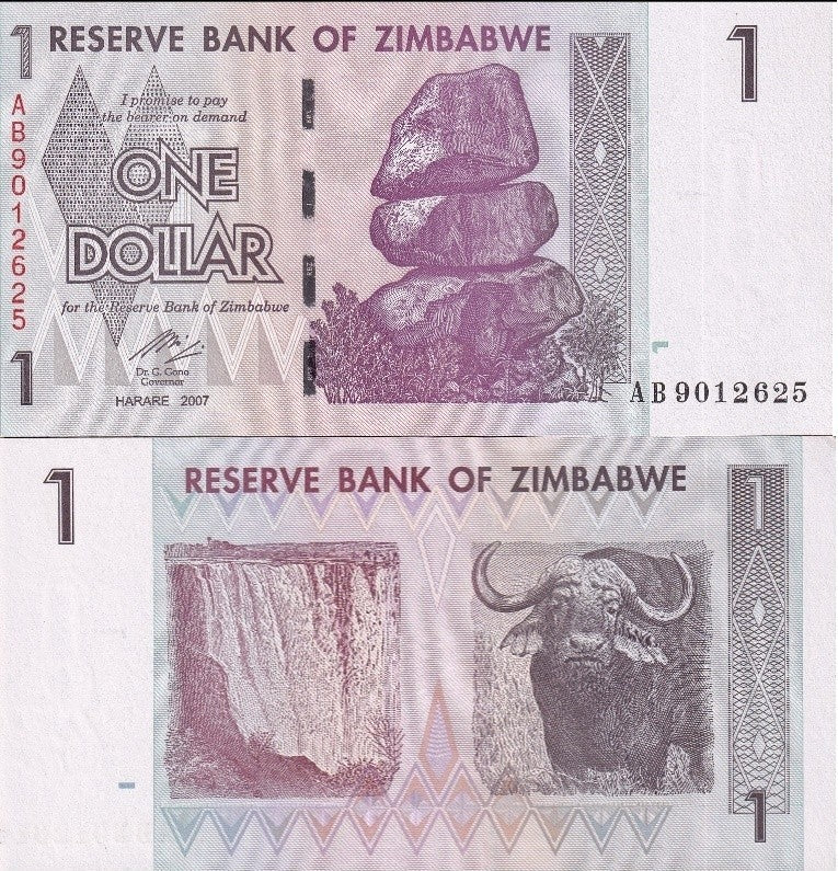 Zimbabwe 1 Dollar 2007 P 65 UNC 1 Bundle Lot 100 pcs
