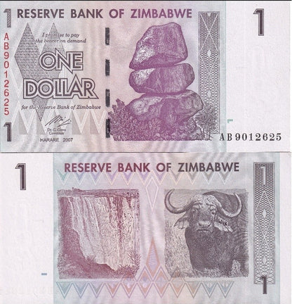 Zimbabwe 1 Dollar 2007 P 65 UNC 1 Bundle Lot 100 pcs