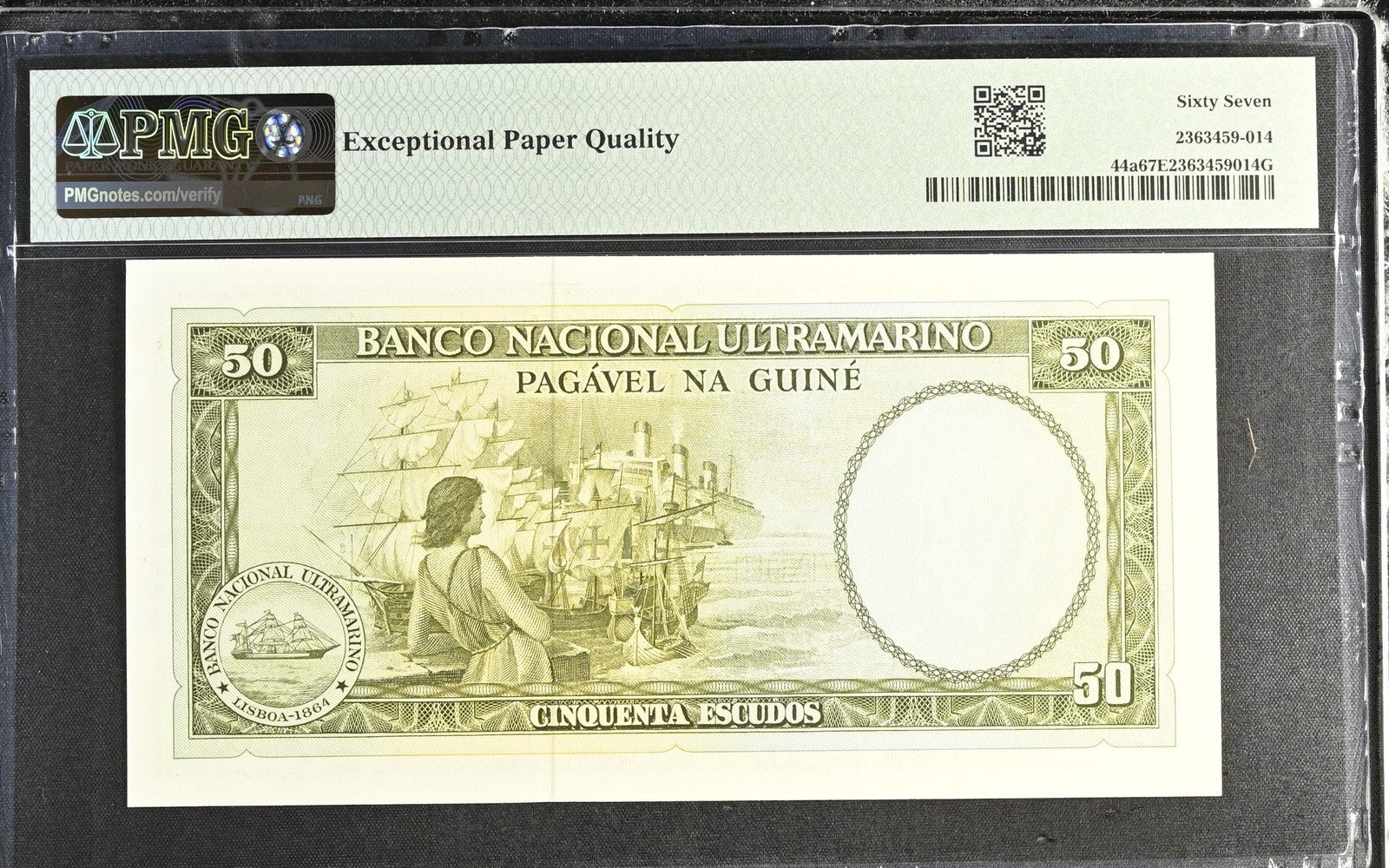 Portuguese Guinea 50 Escudos 1971 P 44a UNC PMG 67 EPQ 3rd TOP POP