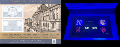 Romania 20 Lei 1881 / 2021 P 126 Polymer UNC COMM. LOW S/N 0000XXXX With Folder