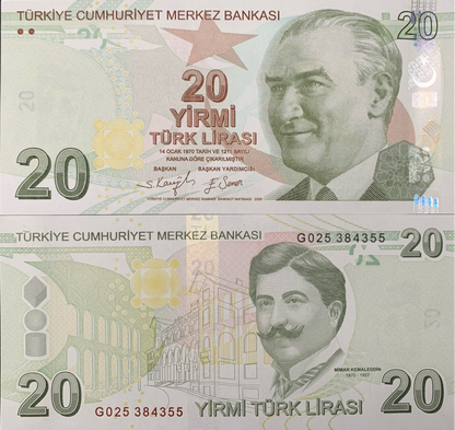 Turkey 20 Turk Lirasi 2009 P 224 UNC 1/20 Bundle Lot 5 pcs