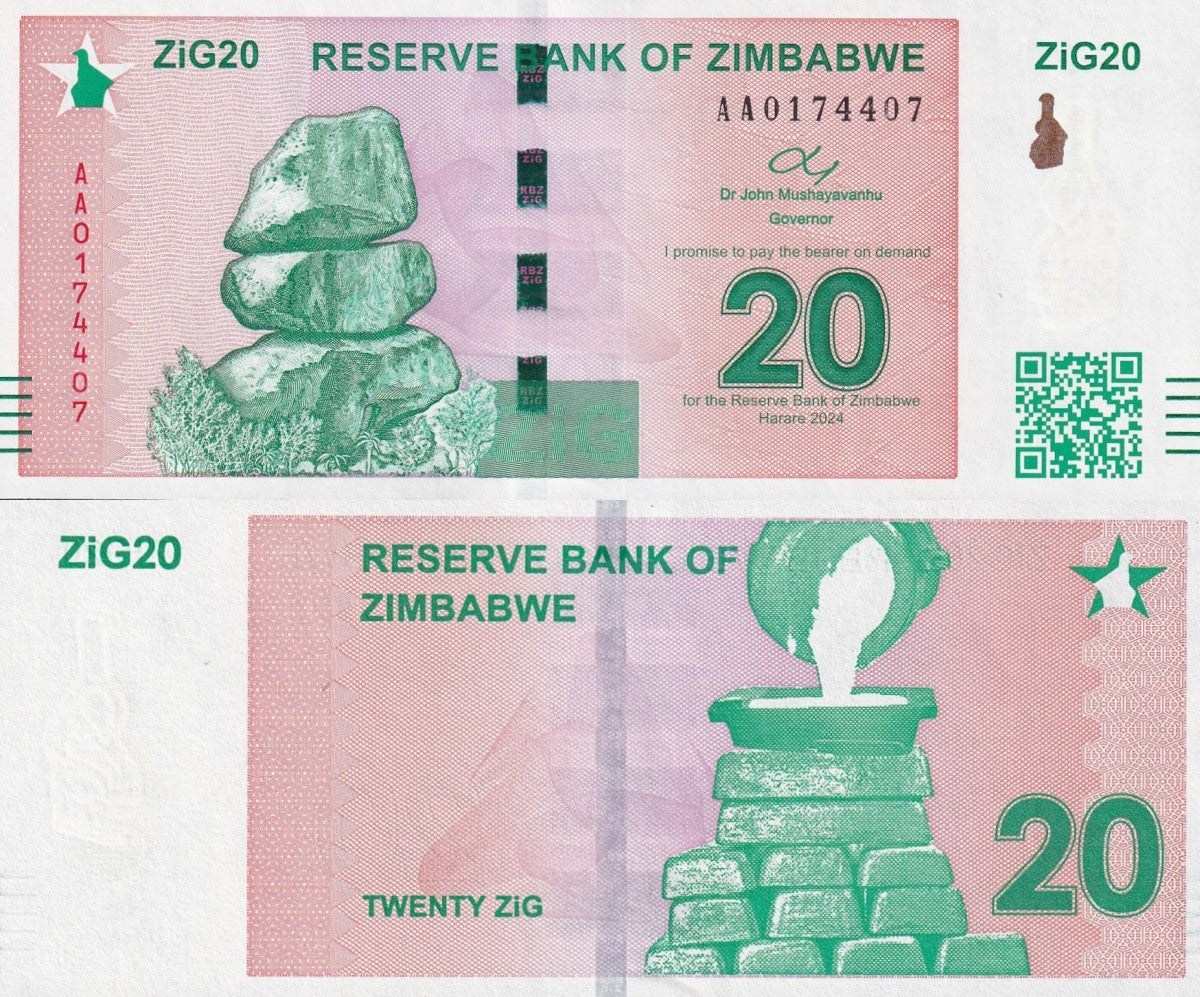 Zimbabwe 20 Zig 2024 P 111 UNC AA First Prefix LOT 3 pcs