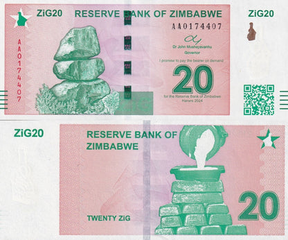 Zimbabwe 20 Zig 2024 P 111 UNC AA First Prefix LOT 3 pcs