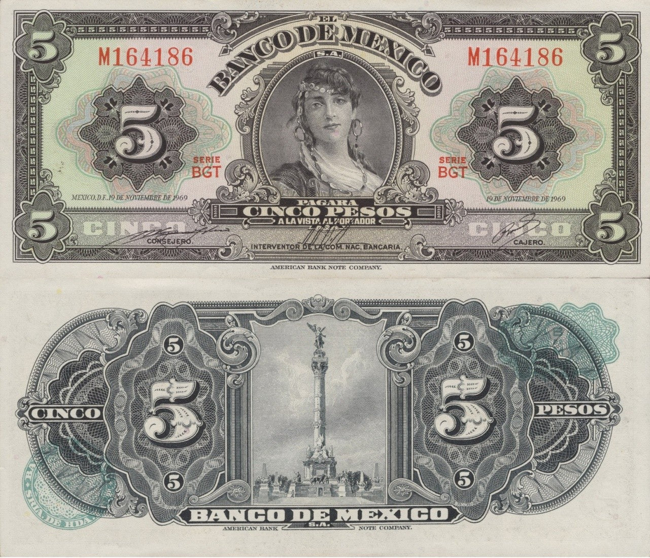 Mexico 5 Pesos 1969 P 60j Serie BGT UNC
