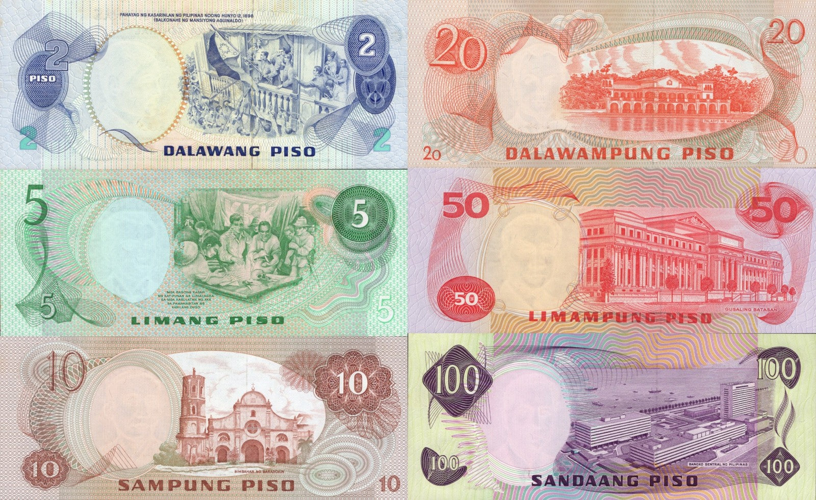 Philippines 2-100 1970-78 P 152 160d 167a(2) 162 163 164 UNC MINOR FOXING Set 6