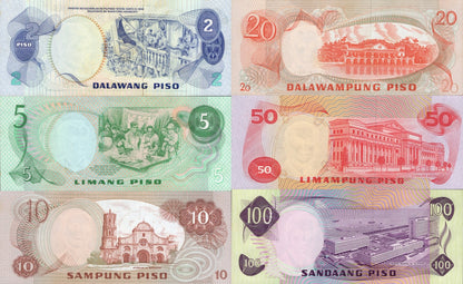 Philippines 2-100 1970-78 P 152 160d 167a(2) 162 163 164 UNC MINOR FOXING Set 6