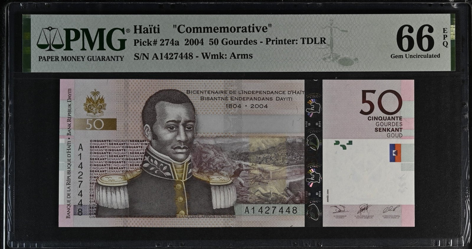 Haiti Commemorative 50 Gourdes 2004 P 274a UNC PMG 66 EPQ