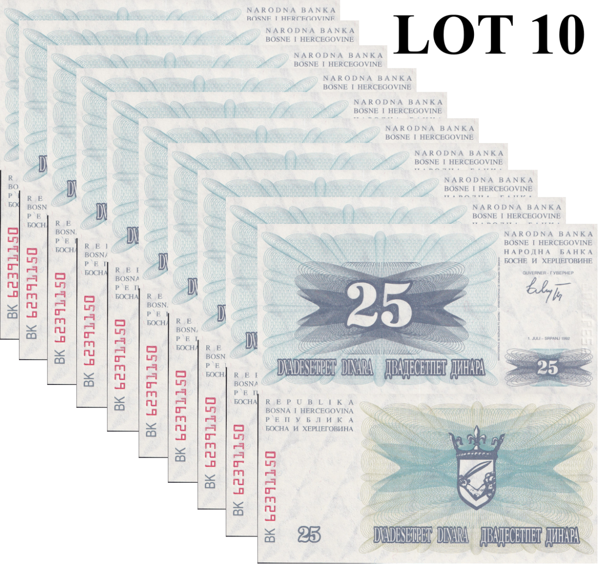 Bosnia & Herzegovina 100 Dinara 1992 P 13 UNC 1/10 Bundle Lot 10 pcs