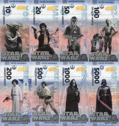 Disney Official Star Wars 10 20 50 - 5000 Galactic Credits 2025 UNC Set 8 pcs