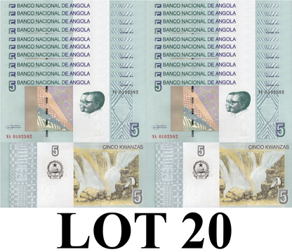 Angola 5 Kwanzas 2012 P 151A UNC 1/5 Bundle Lot 20 pcs