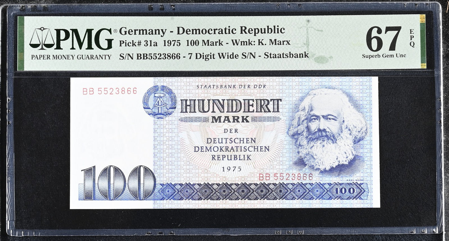 Germany Democratic Republic 100 Mark 1975 P 31a UNC PMG 67 EPQ 2nd TOP POP