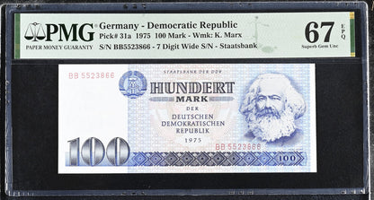 Germany Democratic Republic 100 Mark 1975 P 31a UNC PMG 67 EPQ 2nd TOP POP