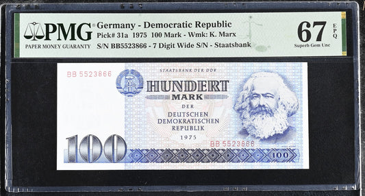 Germany Democratic Republic 100 Mark 1975 P 31a UNC PMG 67 EPQ 2nd TOP POP