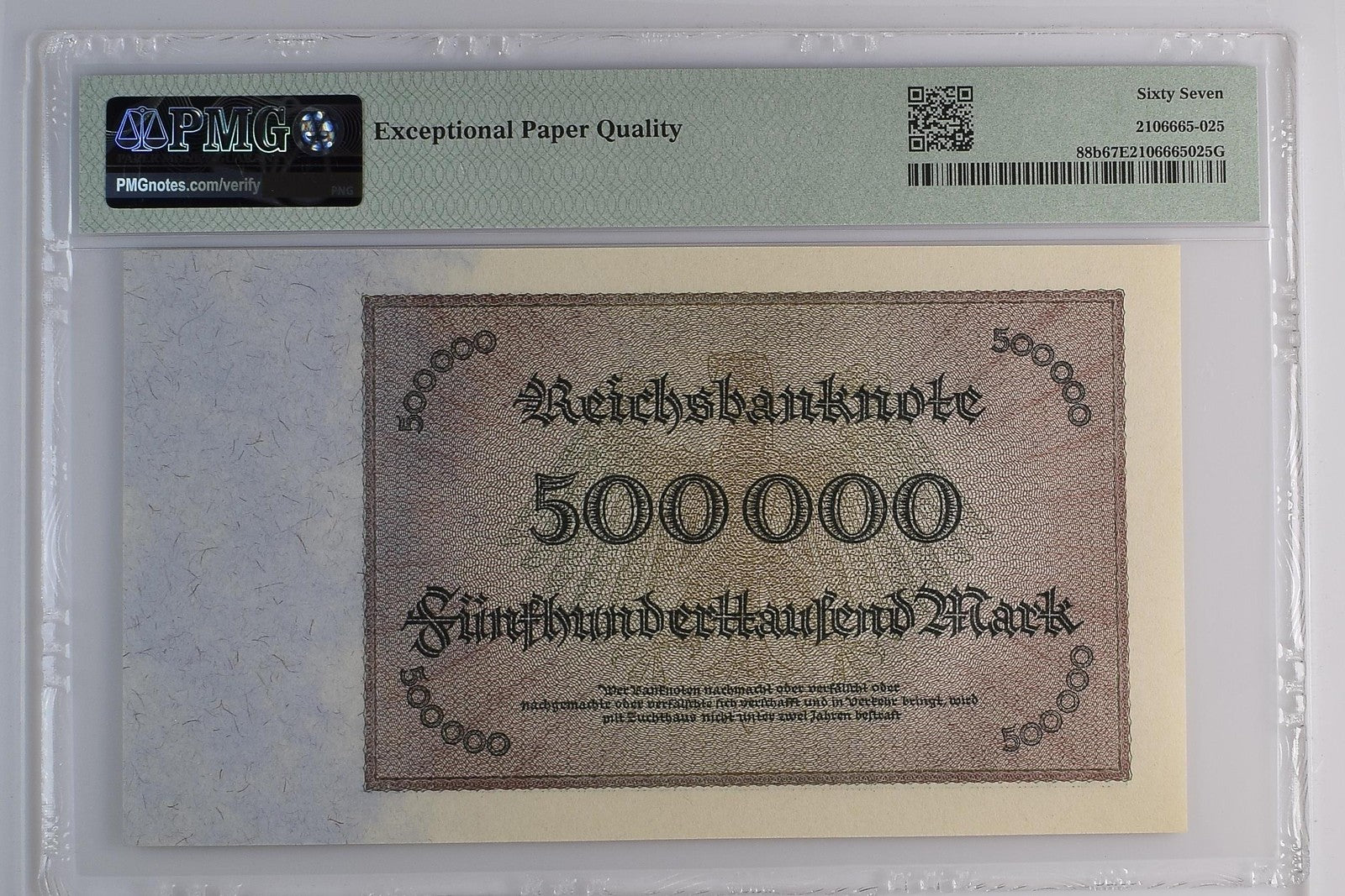 Germany 500000 Mark 1923 P 88b S/N on Front Only UNC PMG 67 EPQ 2nd TOP POP