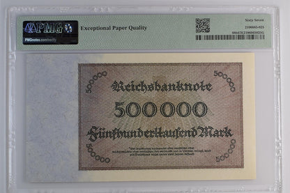 Germany 500000 Mark 1923 P 88b S/N on Front Only UNC PMG 67 EPQ 2nd TOP POP