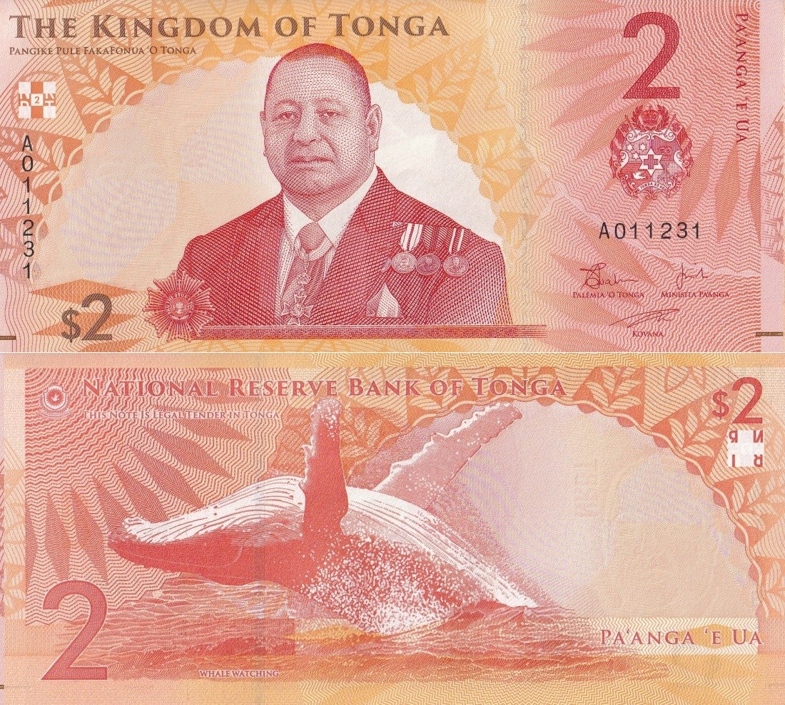 Tonga 2 Pa'anga 2023/2024 P 50 UNC 1/20 Bundle Lot 5 pcs