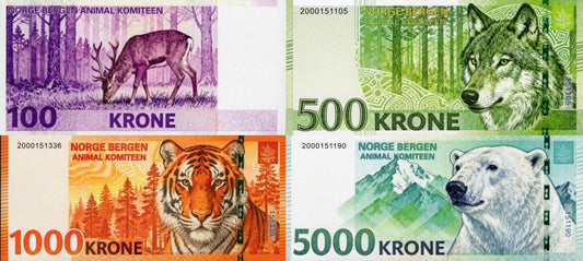 Norway TEST NOTE Animal Tiger Polar Bear Wolf Deer COMM Notes Set 4 pcs UNC