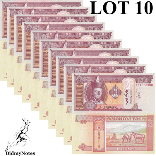 Mongolia 20 Tugrik 2020 P 63 UNC 1/10 Bundle Lot 10 pcs