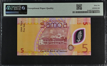 Samoa 5 Tala ND 2023 P 47a Polymer UNC PMG 66 EPQ Prefix AA LOW S/N 3rd TOP POP