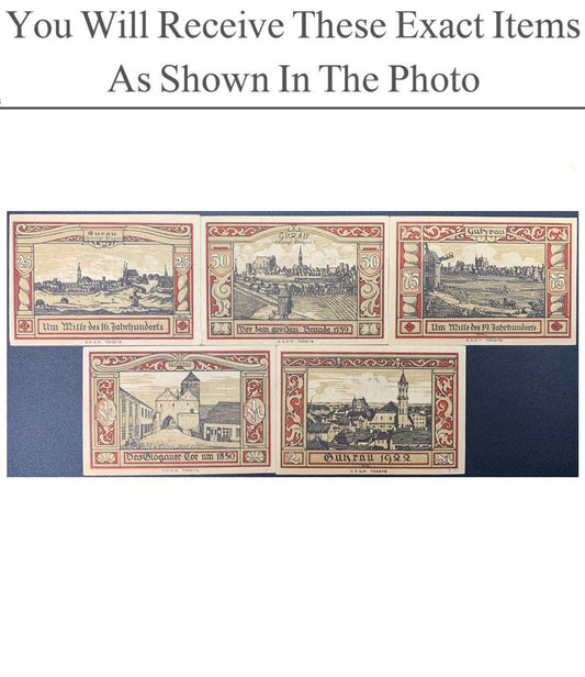 Germany Notgeld GUHRAU 25 50 75 Pfennig 1 2 Mark 1922 Set 5 pcs