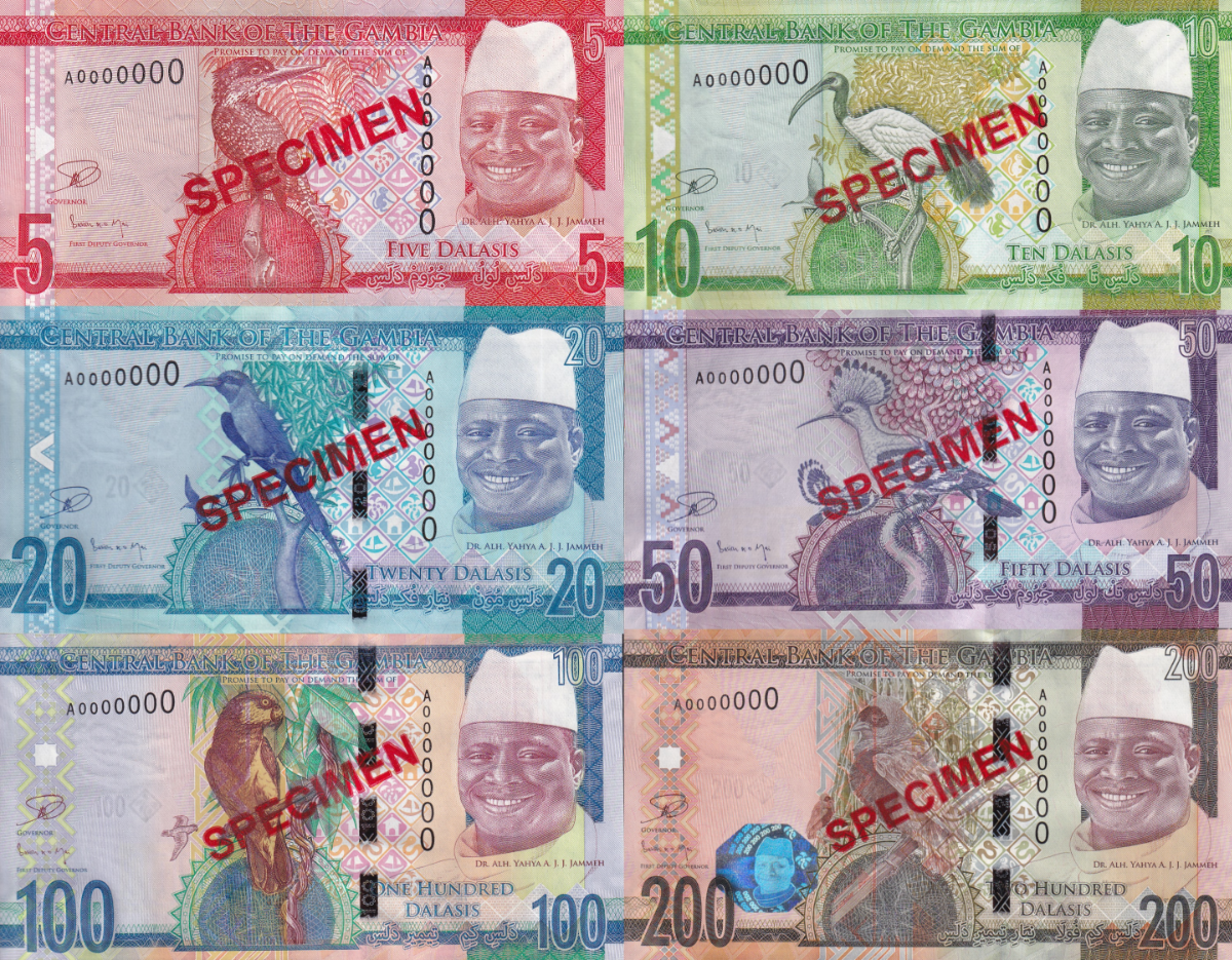 Gambia 5 10 20-200 Dalasis ND 2015 P 31 32 33-36 UNC A Prefix SPECIMEN Set 6 pcs