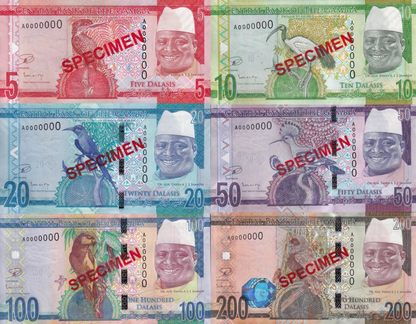 Gambia 5 10 20-200 Dalasis ND 2015 P 31 32 33-36 UNC A Prefix SPECIMEN Set 6 pcs