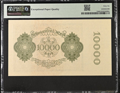 Germany Republic Treasury Note 10000 Mark 1922 P 72 UNC PMG 66 EPQ 3rd TOP POP