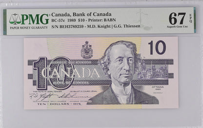 Canada Bank of Canada 10 Dollars 1989 BC-57c UNC PMG 67 EPQ 2nd TOP POP