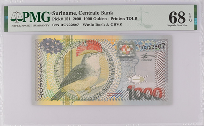 Suriname Centrale Bank 1000 Gulden 2000 P 151 UNC PMG 68 EPQ 2nd TOP POP