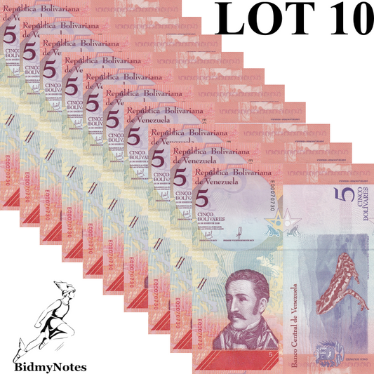 Venezuela 5 Bolivares 2018 P 102 UNC 1/10 Bundle LOT 10 pcs