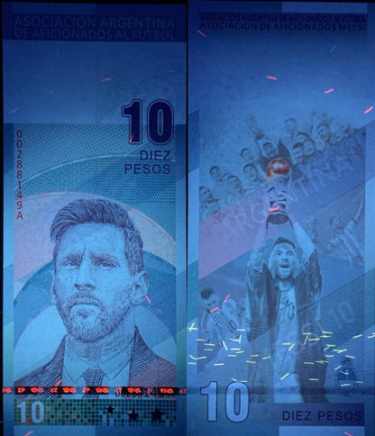 Argentina TEST NOTE 10 Pesos Messi Football Star Commemorative Banknote UNC