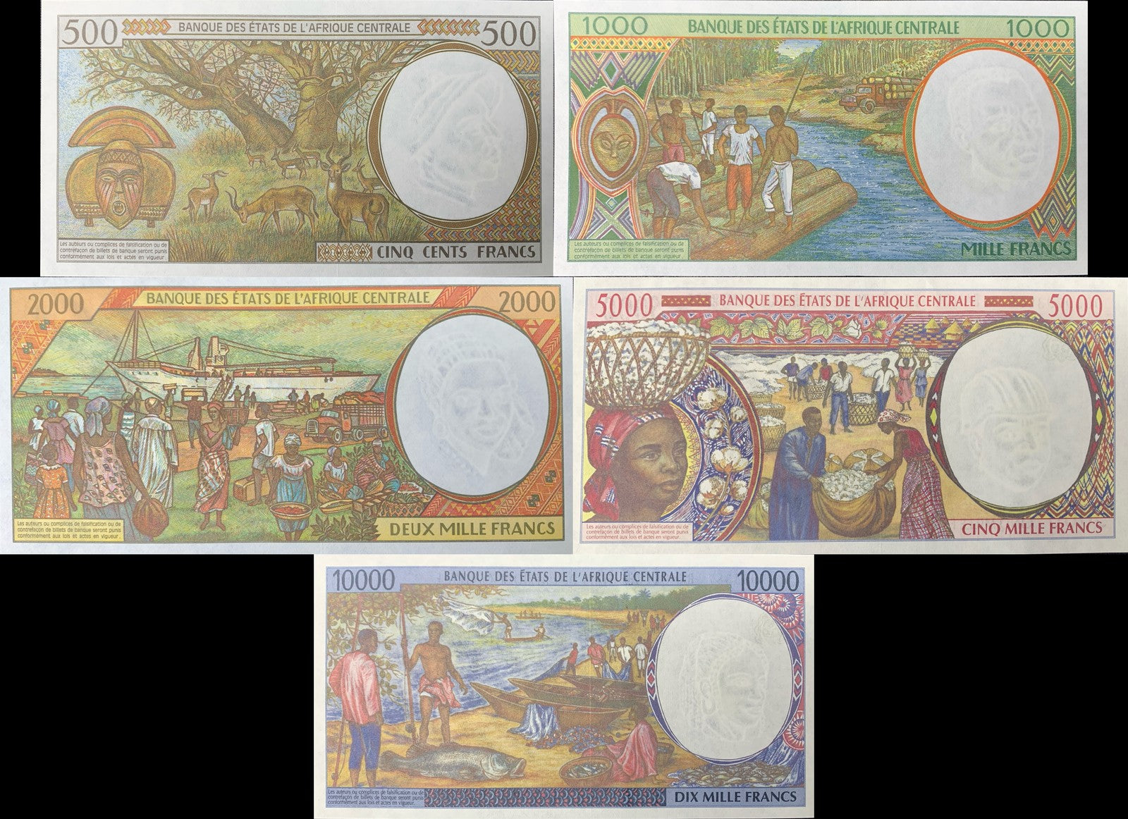 Central African States Gabon 2000 P 401Lg 402Lg - 405Lg Code L UNC Set 5 pcs