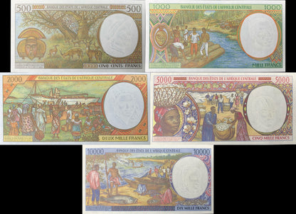Central African States Gabon 2000 P 401Lg 402Lg - 405Lg Code L UNC Set 5 pcs