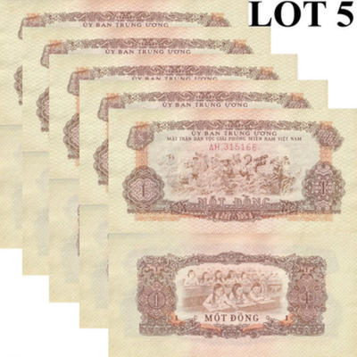 Vietnam 1 Dong 1963 P R3 UNC Less 1/20 Bundle Lot 5 pcs