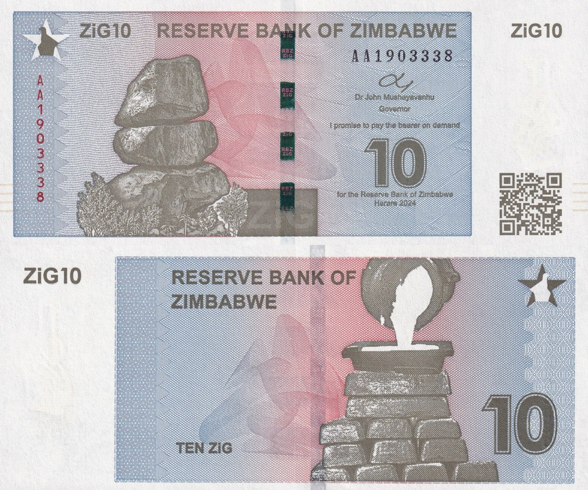 Zimbabwe 10 Zig 2024 P 110 UNC AA First Prefix 1/20 Bundle LOT 5 pcs