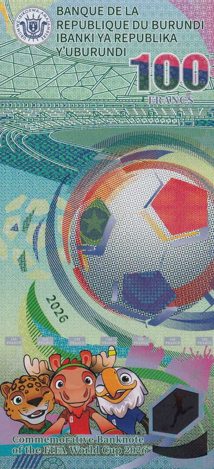 Burundi 2026 1000 Francs FIFA World Cup Mascot Polymer UNC Test Note COMM.