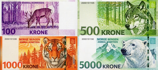 Norway TEST NOTE Animal Tiger Polar Bear Wolf Deer COMM Notes Set 4 pcs UNC