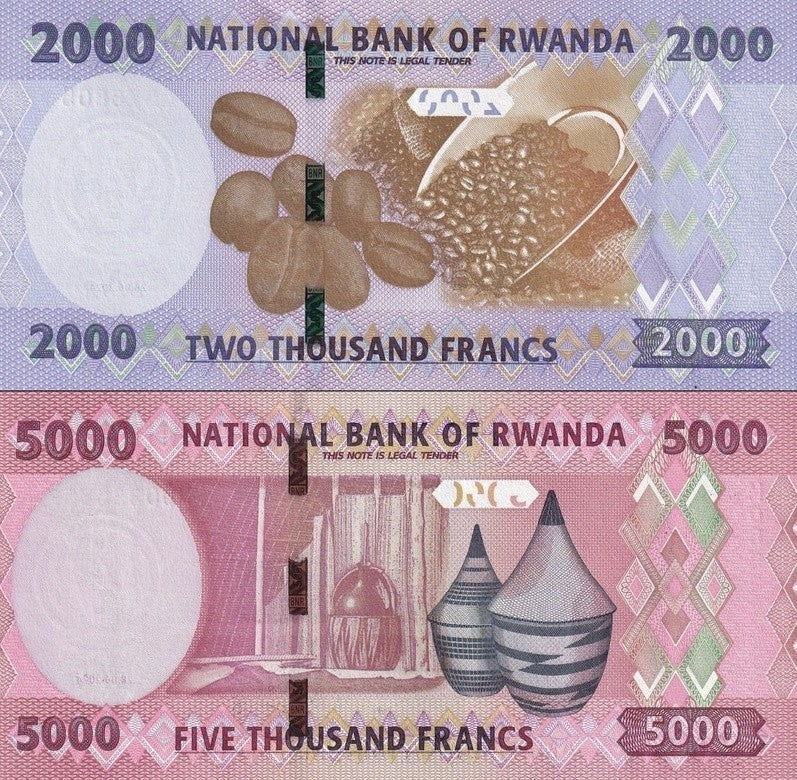 Rwanda 2000 5000 Francs 2024 P 44 45 UNC Set 2 pcs NR No Reserve
