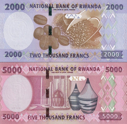 Rwanda 2000 5000 Francs 2024 P 44 45 UNC Set 2 pcs NR No Reserve
