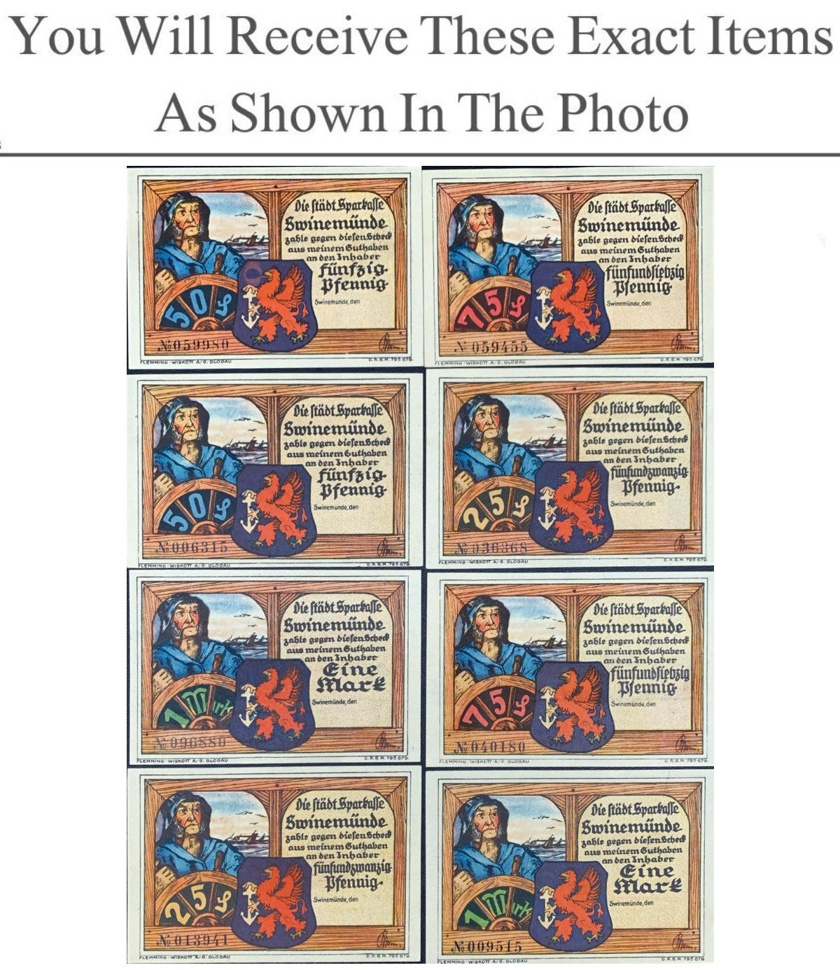 Germany Notgeld SWINEMUNDE 25 50 75 Pfennig 1 Mark 1922 Full Set 8 pcs