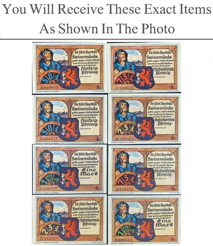 Germany Notgeld SWINEMUNDE 25 50 75 Pfennig 1 Mark 1922 Full Set 8 pcs