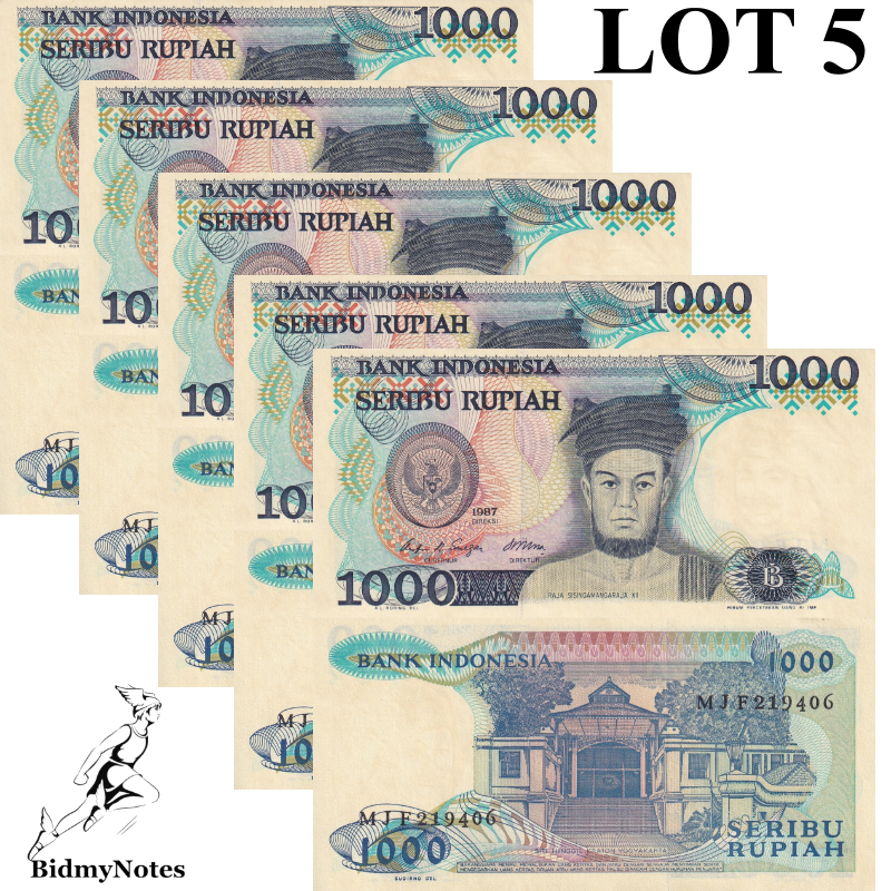 Indonesia 1000 Rupiah 1987 P 124 UNC LOT 5 Pcs