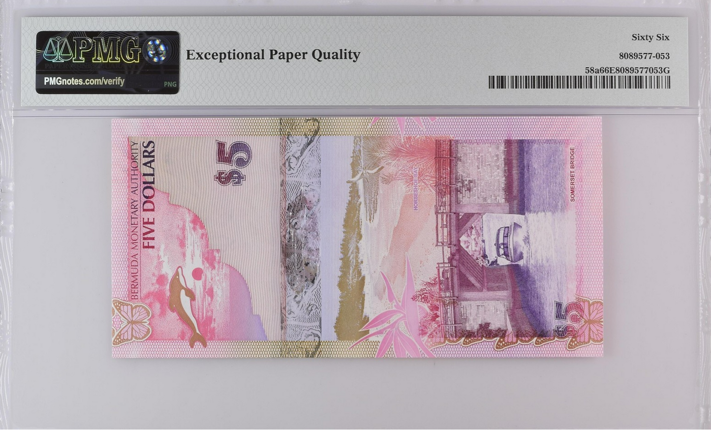 Bermuda Monetary Authority 5 Dollars 2009 P 58a UNC PMG 66 EPQ Onion Prefix
