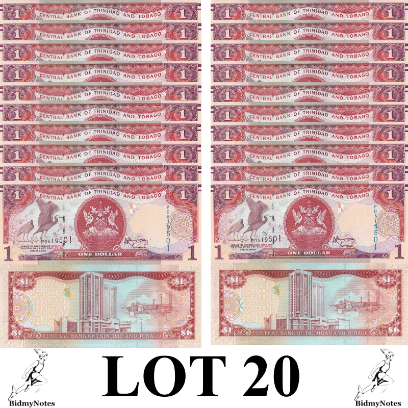 Trinidad & Tobago 1 Dollar 2006 P 46A UNC 1/5 Bundle LOT 20 pcs