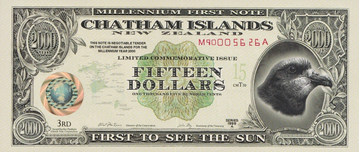 Chatham Islands 15 Dollars 1999 Commemorative Polymer Banknote Test Note UNC