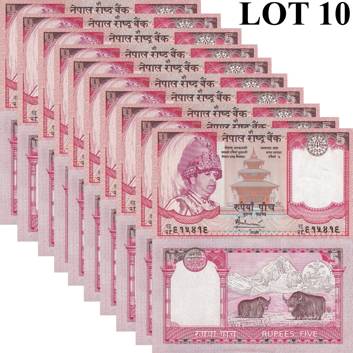 Nepal 5 Rupees ND 2005-2006 P 53 UNC 1/10 Bundle Lot 10 pcs