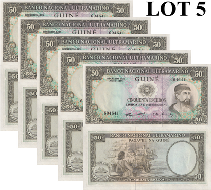 Portuguese guinea 50 Escudos 1971 P 44 UNC 1/20 Bundle Lot 5 pcs