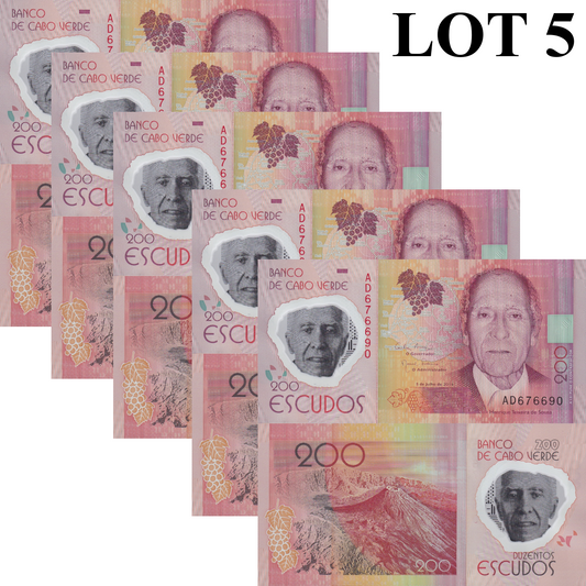 Cape Verde Cabo Verde 200 Escudos 2014 p 71 UNC 1/20 Bundle Lot 5 pcs