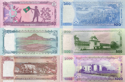Bangladesh 10 20 50 100 500 1000 Taka 2025 2026 P New UNC Set 6 pcs
