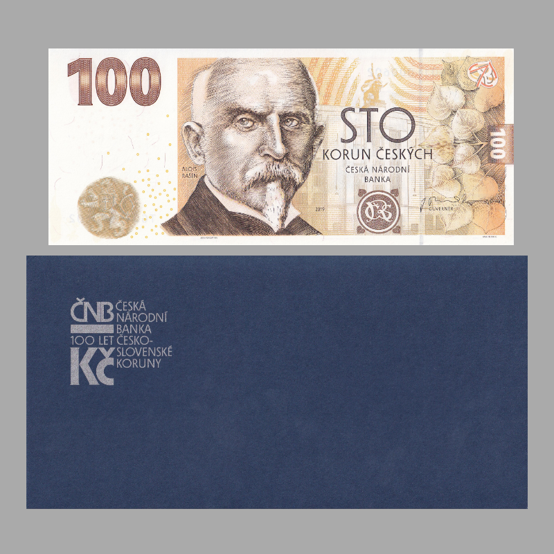  Czech Republic 100 Korun 2019 P 29 UNC 100th Annv W/Folder LOW S/N 000602